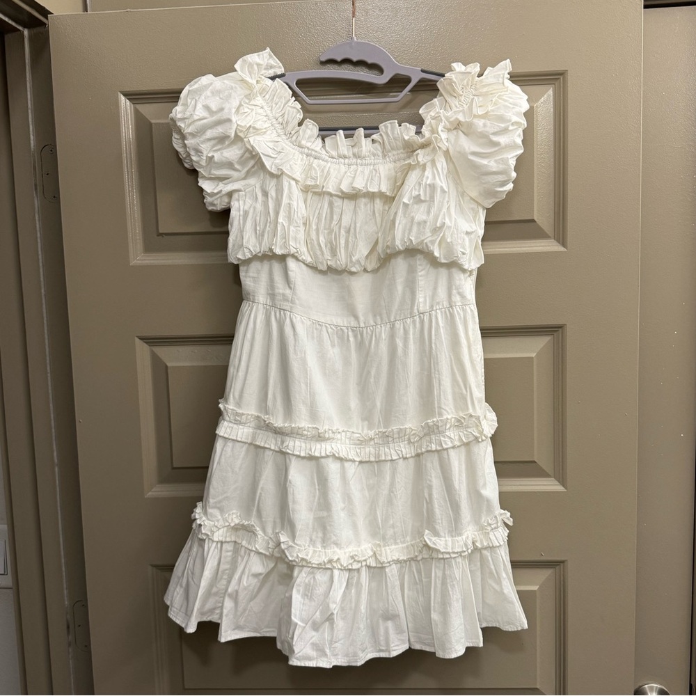 White Ruffled Off The Shoulder Mini Dress